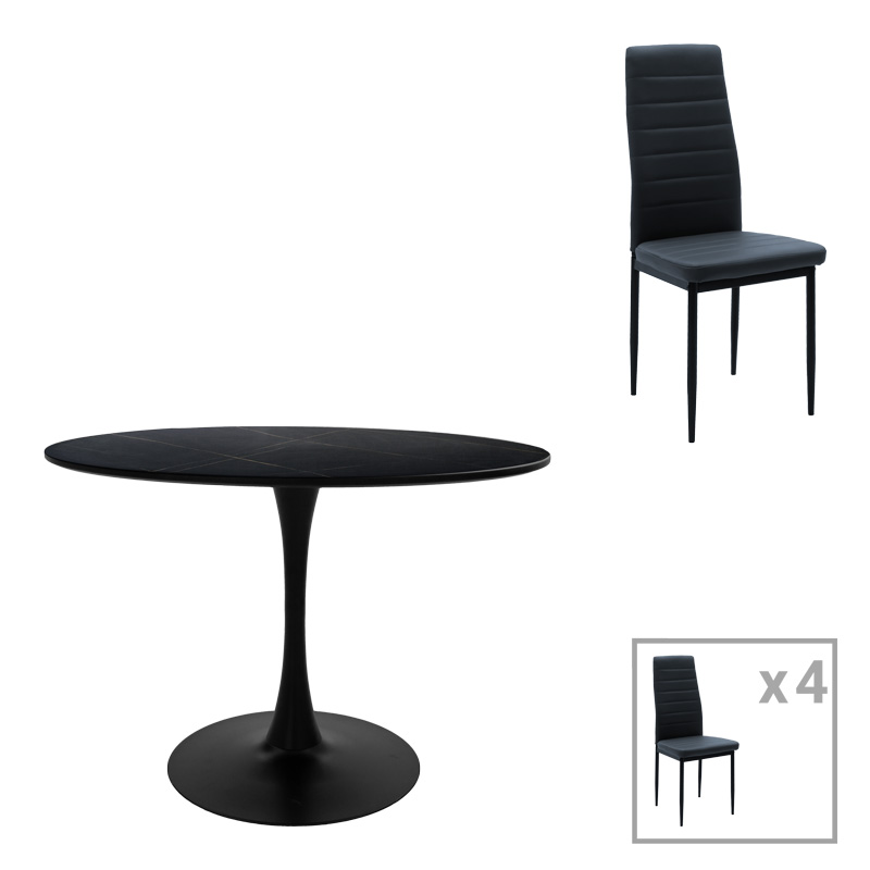 product_pako_200-001390 Τραπεζαρία Balou-Parker σετ 5τεμ μαύρο-ανθρακί Φ120x73εκ - Image 1