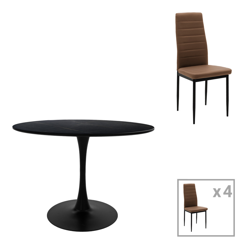product_pako_200-001392 Τραπεζαρία Balou-Parker σετ 5τεμ μαύρο-καφέ Φ120x73εκ - Image 1