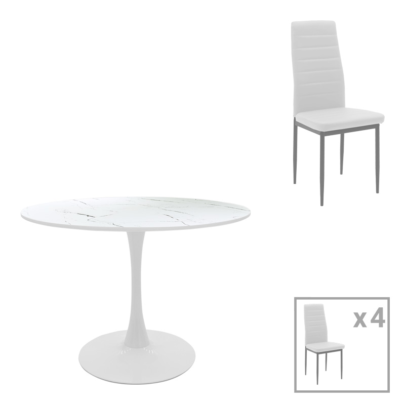 product_pako_200-001394 Τραπεζαρία Balou-Parker σετ 5τεμ λευκό Φ120x73εκ - Image 1