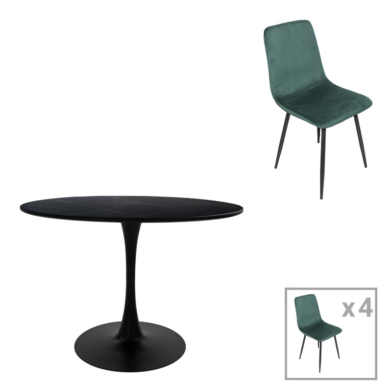 product_pako_200-001395 Τραπεζαρία Balou-Grato σετ 5τεμ μαύρο-κυπαρισσί Φ100x73εκ - Image 1
