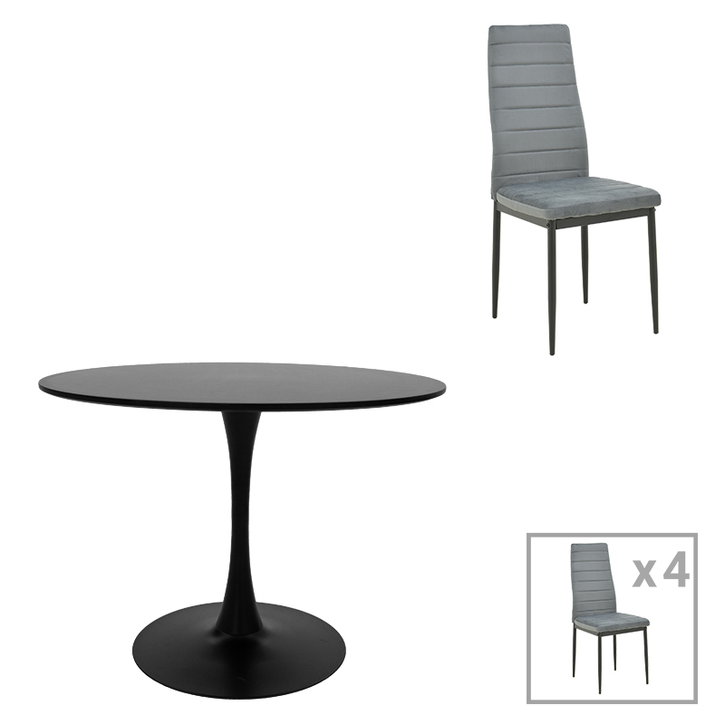 product_pako_200-001406 Τραπεζαρία Balou-Parker σετ 5τεμ μαύρο-γκρι Φ100x73εκ - Image 1