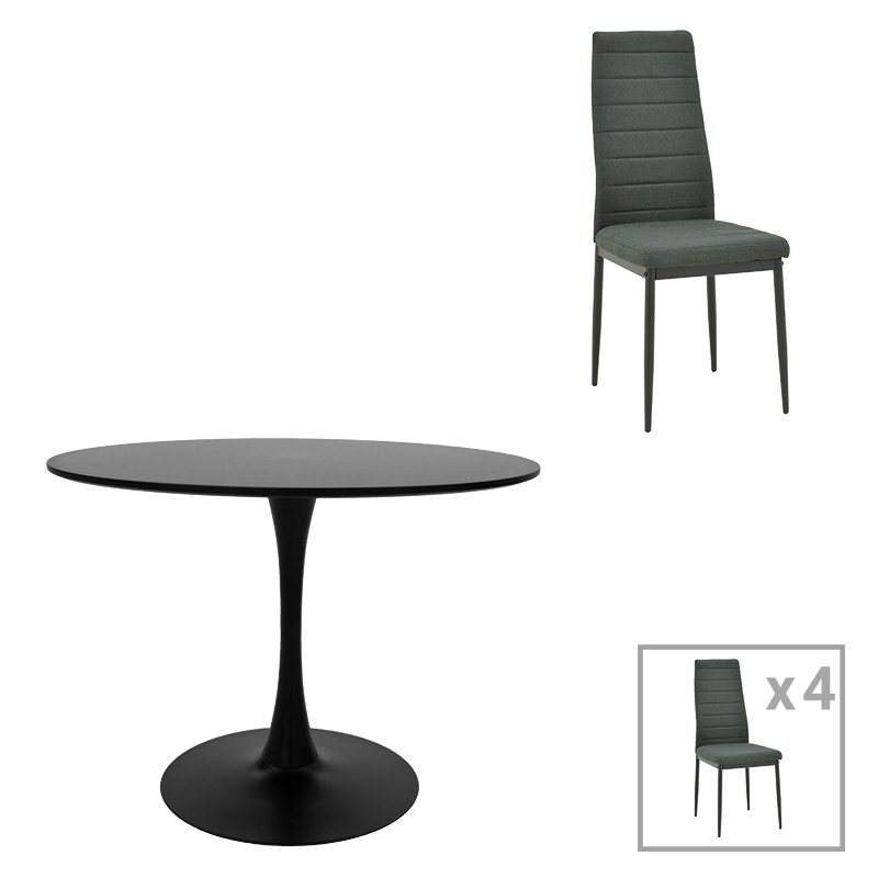 product_pako_200-001408 Τραπεζαρία Balou-Parker σετ 5τεμ μαύρο-ύφασμα ανθρακί Φ100x73εκ - Image 1