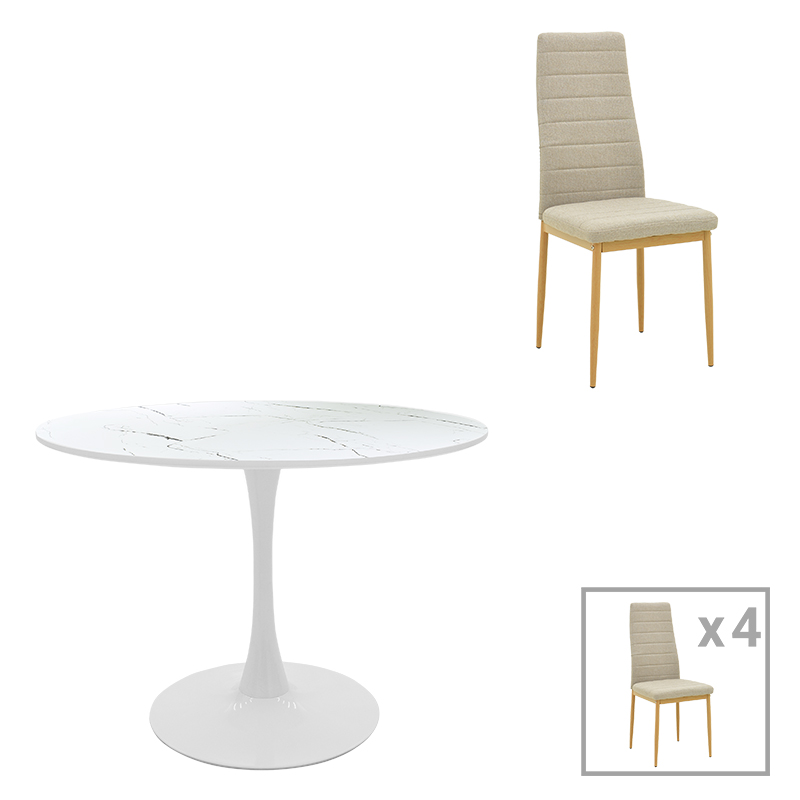 product_pako_200-001411 Τραπεζαρία Balou-Parker σετ 5τεμ λευκό-μπεζ Φ120x73εκ - Image 1