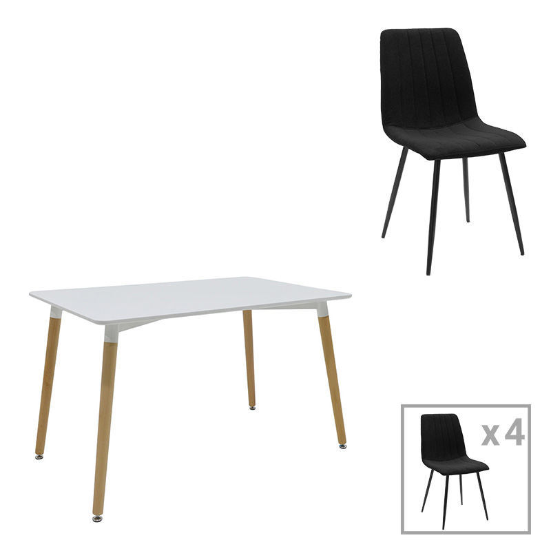 product_pako_200-001414 Τραπεζαρία Natali-Noor σετ 5τεμ MDF γκρι-λευκό-πόδια φυσικό 120x80x76εκ - Image 1