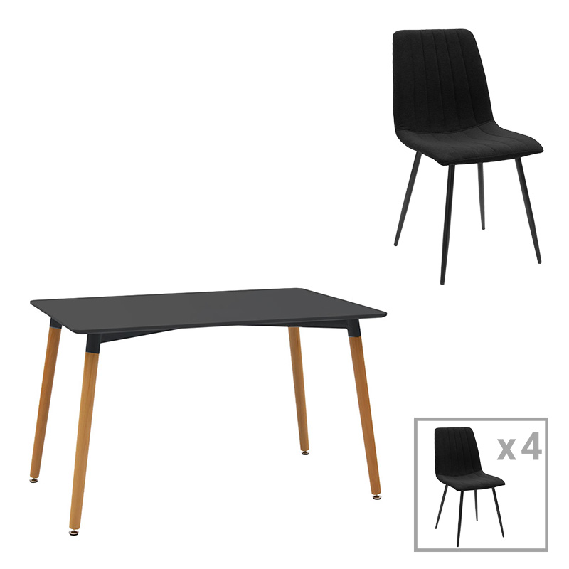 product_pako_200-001415 Τραπεζαρία Natali-Noor σετ 5τεμ MDF μαύρο-πόδια φυσικό 120x80x76εκ - Image 1