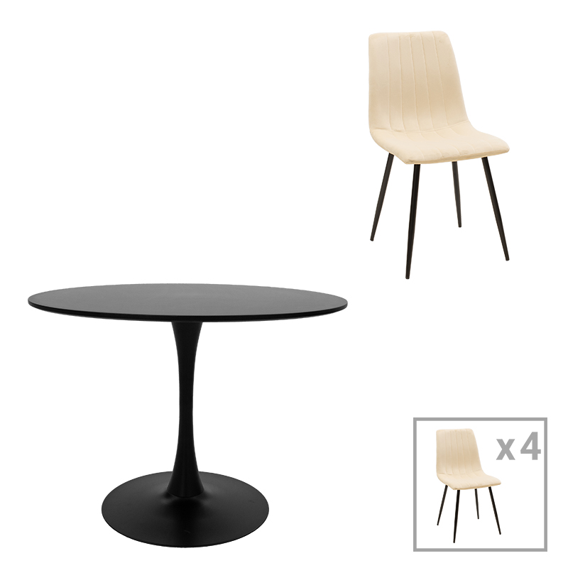 product_pako_200-001417 Τραπεζαρία Balou-Noor σετ 5τεμ MDF μαύρο-μπεζ Φ120x73εκ - Image 1