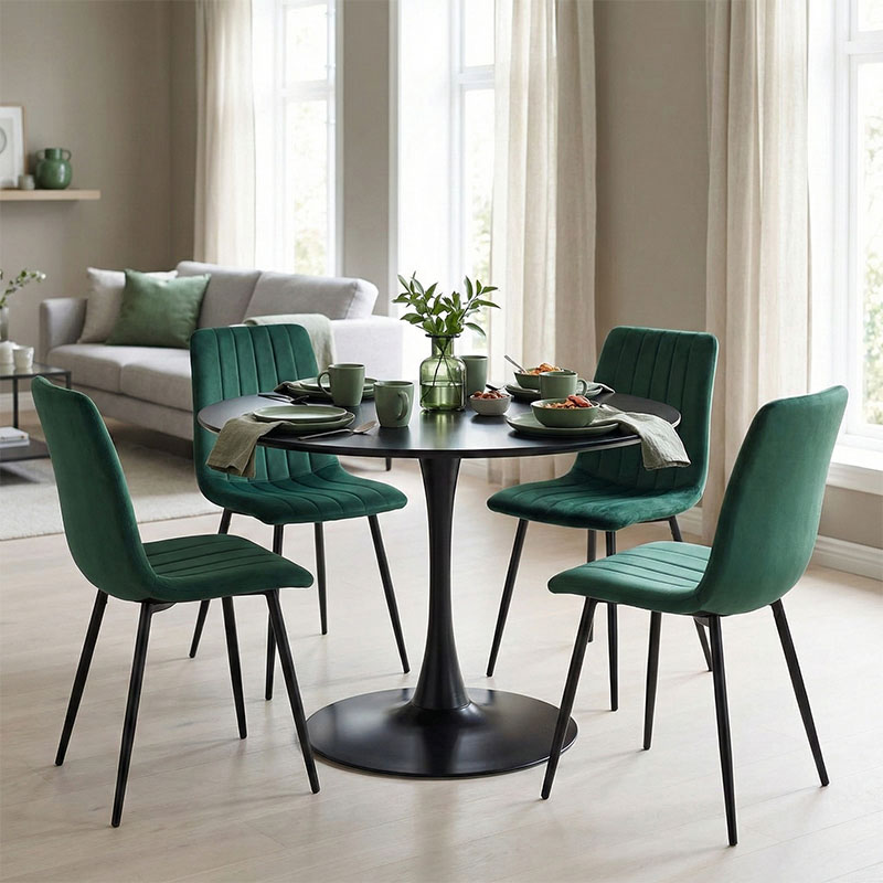 product_pako_200-001420 Τραπεζαρία Balou-Noor σετ 5τεμ MDF μαύρο-κυπαρισσι Φ100x73εκ - Image 1