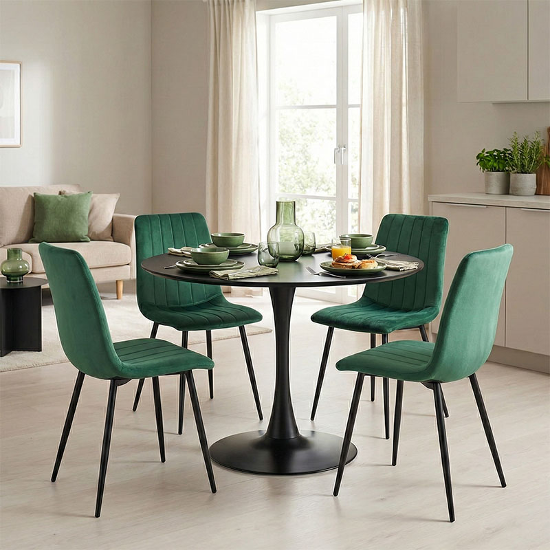 product_pako_200-001421 Τραπεζαρία Balou-Noor σετ 5τεμ MDF μαύρο-κυπαρισσι Φ120x73εκ - Image 1