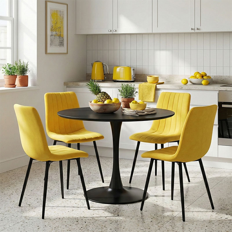 product_pako_200-001422 Τραπεζαρία Balou-Noor σετ 5τεμ MDF μαύρο-κιτρινο Φ100x73εκ - Image 1