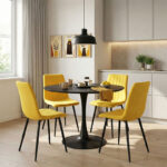 Τραπεζαρία Balou-Noor σετ 5τεμ MDF μαύρο-κίτρινο Φ120x73εκ