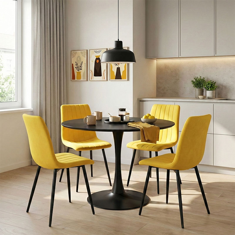 product_pako_200-001423 Τραπεζαρία Balou-Noor σετ 5τεμ MDF μαύρο-κίτρινο Φ120x73εκ - Image 1