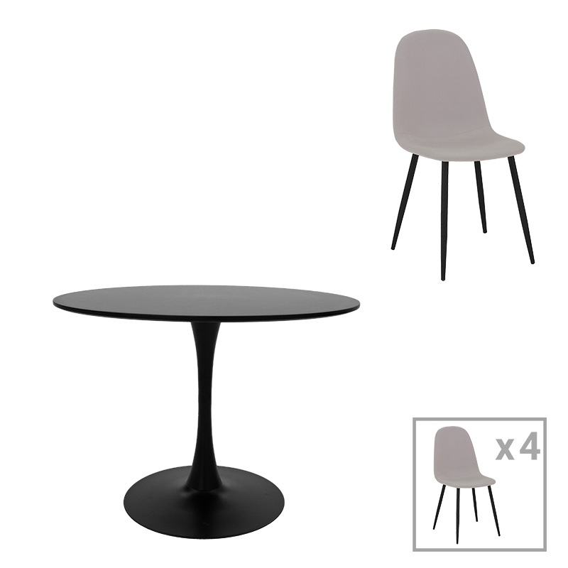 product_pako_200-001426 Τραπεζαρία Bella-Balou σετ 5τεμ MDF μαύρο-ύφασμα γκρι Φ100x73εκ - Image 1