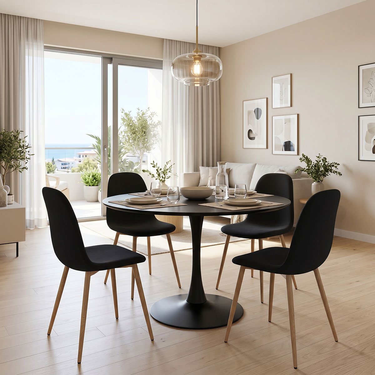 product_pako_200-001429 Τραπεζαρία Bella-Balou σετ 5τεμ MDF μαύρο-ύφασμα μαύρο Φ120x73εκ - Image 1