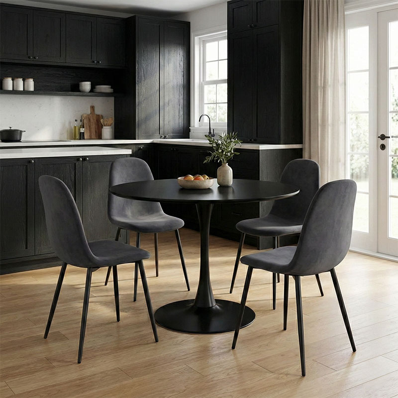 product_pako_200-001432 Τραπεζαρία Bella-Balou σετ 5τεμ MDF μαύρο-βελούδο ανθρακί Φ100x73εκ - Image 1
