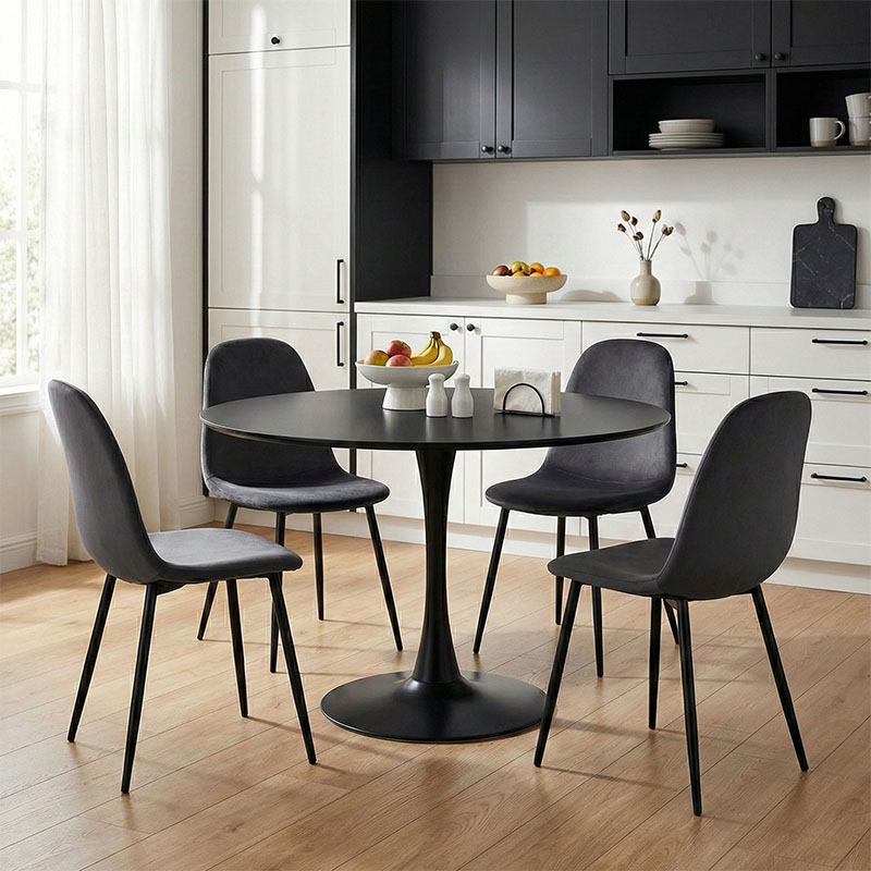 product_pako_200-001433 Τραπεζαρία Bella-Balou σετ 5τεμ MDF μαύρο-βελούδο ανθρακί Φ120x73εκ - Image 1