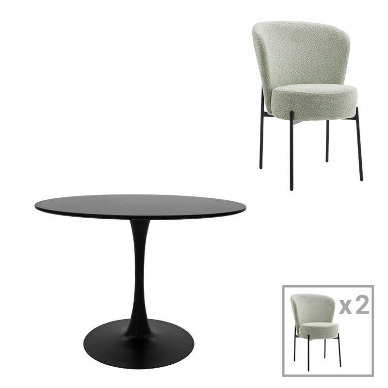 product_pako_200-001435 Τραπεζαρία Balou-Houlian σετ 3τεμ MDF μαύρο-ύφασμα μέντα Φ80x73εκ - Image 1