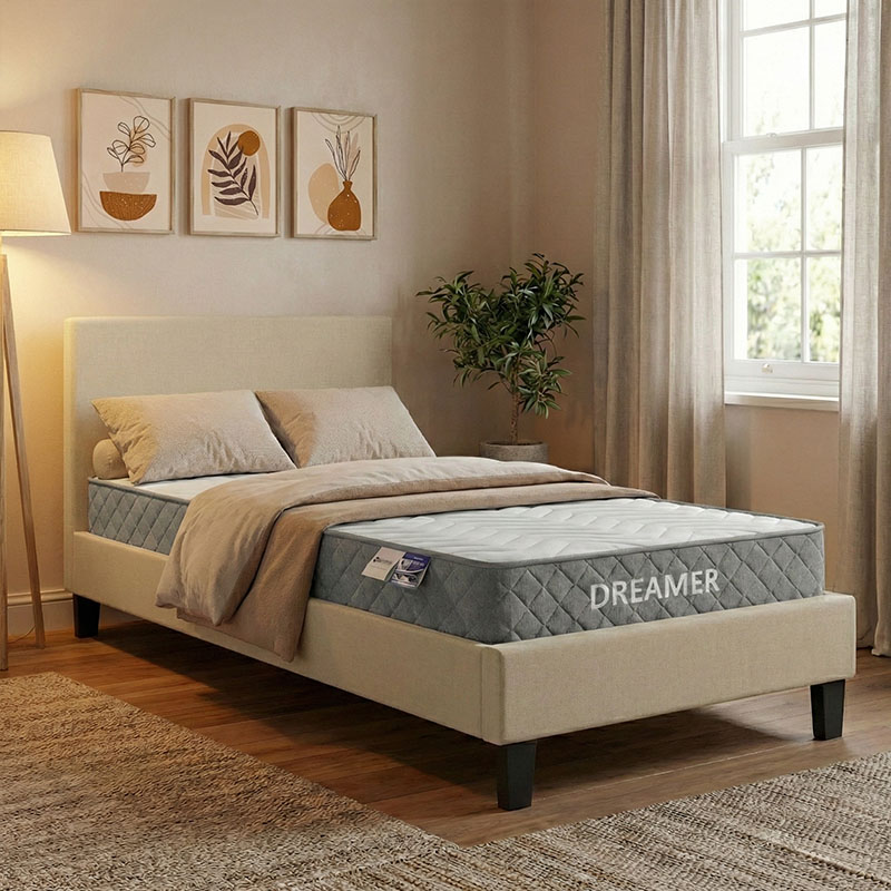 product_pako_200-001463 Κρεβάτι με στρώμα Nevil-Dreamer ύφαμα μπεζ-μαύρο πόδι 90x190εκ - Image 1