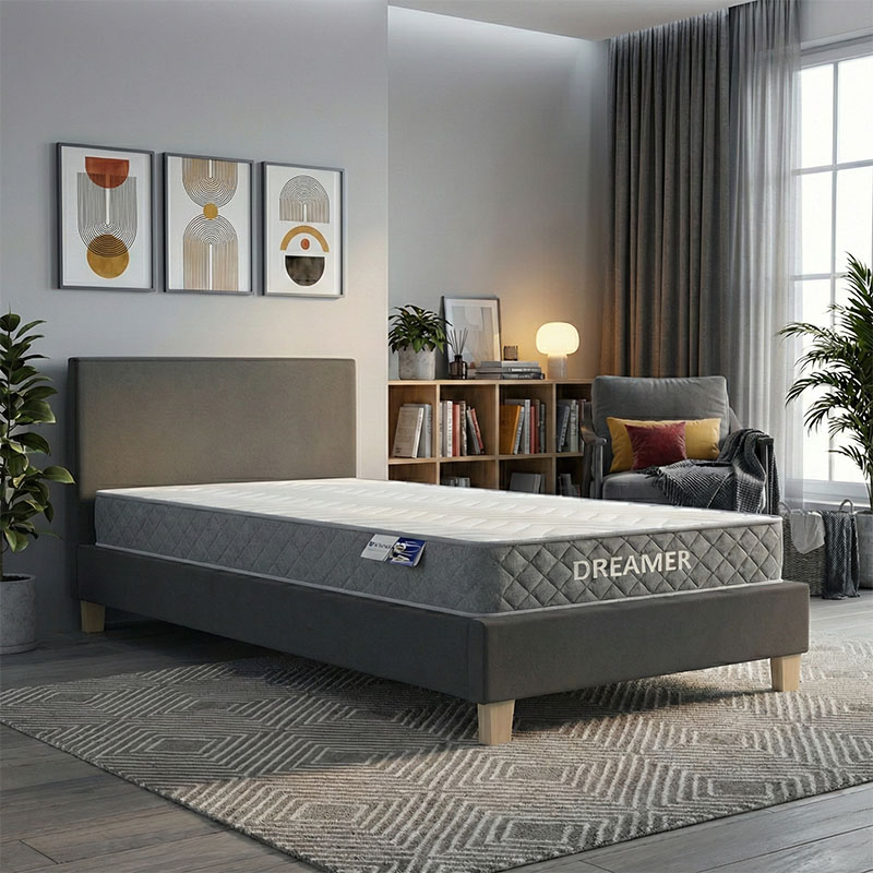 product_pako_200-001466 Κρεβάτι με στρώμα Nevil-Dreamer ύφαμα ανθρακί-πόδι φυσική απόχρωση 90x190εκ - Image 1