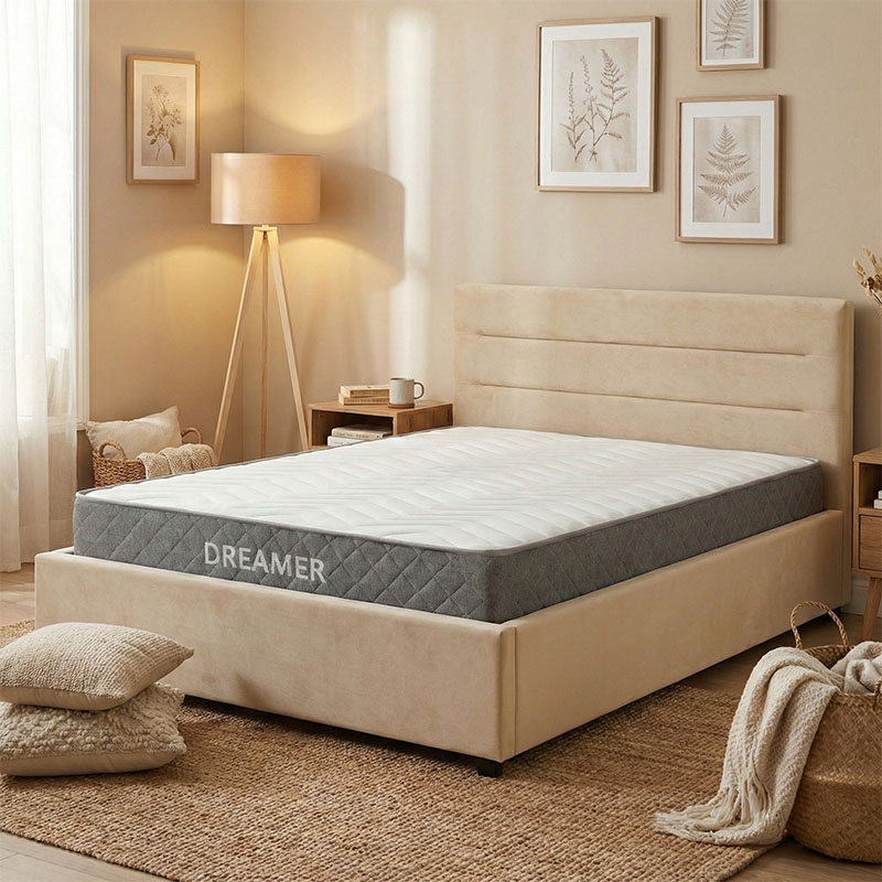 product_pako_200-001474 Κρεβάτι με στρώμα και αποθηκευτικό χώρο Molito-Dreamer βελούδο εκρου 120x200εκ - Image 1