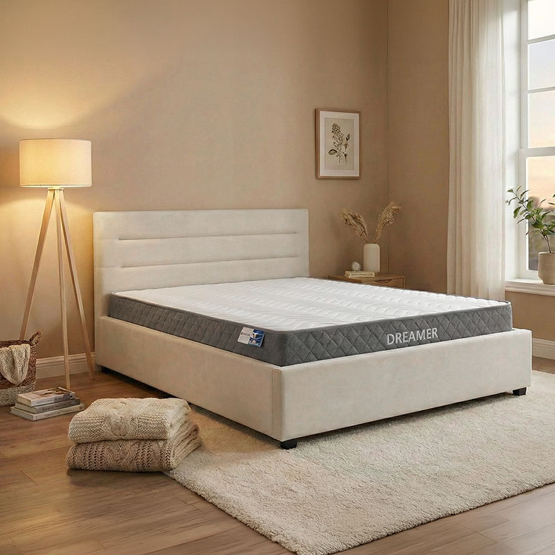 product_pako_200-001476 Κρεβάτι με στρώμα και αποθηκευτικό χώρο Molito-Dreamer βελούδο εκρου 150x200εκ - Image 1