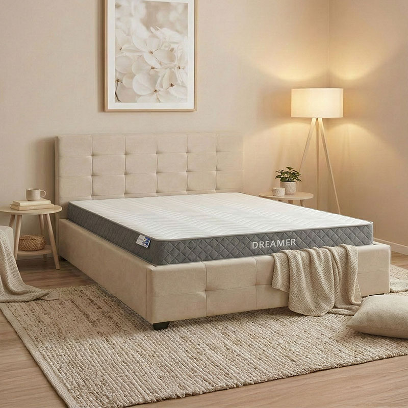 product_pako_200-001496 Κρεβάτι με στρώμα και αποθηκευτικό χώρο Roi-Dreamer ύφασμα εκρού 160x200εκ - Image 1