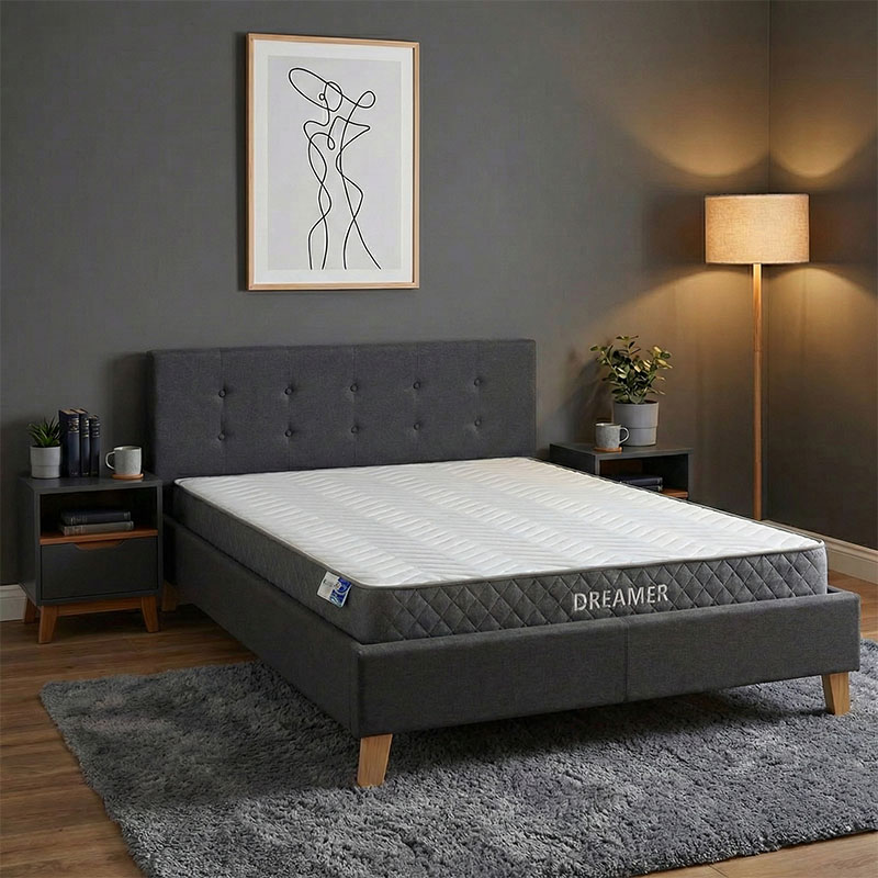product_pako_200-001500 Κρεβάτι με στρώμα Mago-Dreamer ύφασμα ανθρακί - ξύλινο πόδι σε φυσική απόχρωση 160x200εκ - Image 1