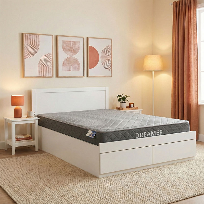 product_pako_200-001511 Κρεβάτι με συρτάρι και στρώμα Olympus-Dreamer λευκό 150x200εκ - Image 1