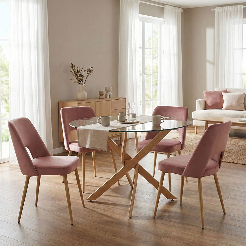 product_pako_200-001539 Τραπεζαρία με Καρέκλες Murde Σάπιο Μήλο και Τραπέζι Antoro γυαλί Φ100x75εκ Σετ 5τεμ - Image 1