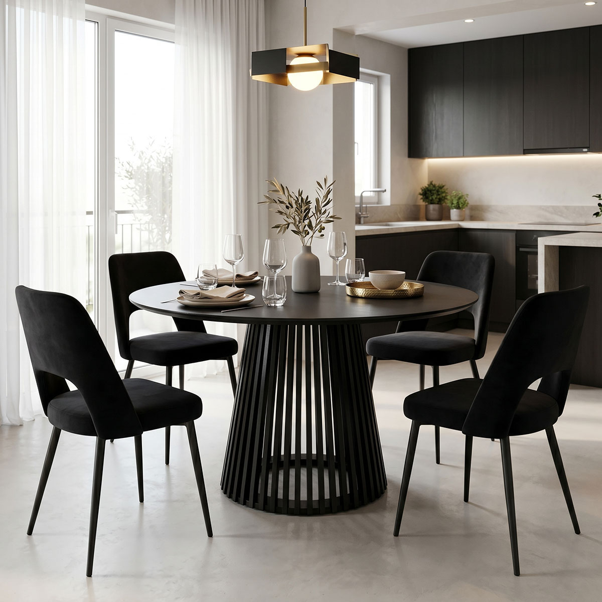 product_pako_200-001548 Τραπεζαρία με Καρέκλες Murde Μαύρο και Τραπέζι Domonic Μαύρο Φ120x75εκ Σετ 5τεμ - Image 1