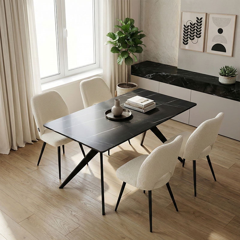 product_pako_200-001555 Τραπεζαρία με Καρέκλες Renish Λευκό και Τραπέζι Ezali Μαύρο 140x80x75εκ Σετ 5τεμ - Image 1