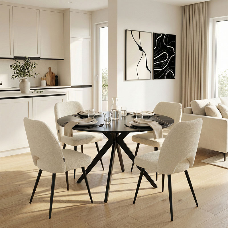 product_pako_200-001558 Τραπεζαρία με Καρέκλες Renish Λευκή και Τραπέζι Orbital Μαύρο Φ120x76εκ Σετ 5τεμ - Image 1
