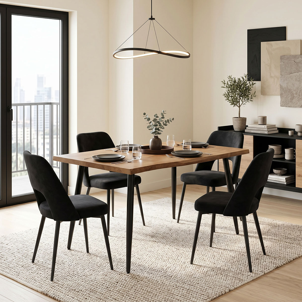 product_pako_200-001559 Τραπεζαρία με Καρέκλες Murde Μαύρο και Τραπέζι Neve Μαύρο 140x80x75εκ Σετ 5τεμ - Image 1