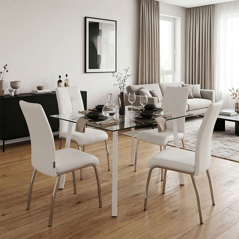 product_pako_200-001568 Τραπεζαρία με Καρέκλες Ariadne Λευκό και Τραπέζι Titta γυαλί 120x70x75εκ Σετ 5τεμ - Image 1