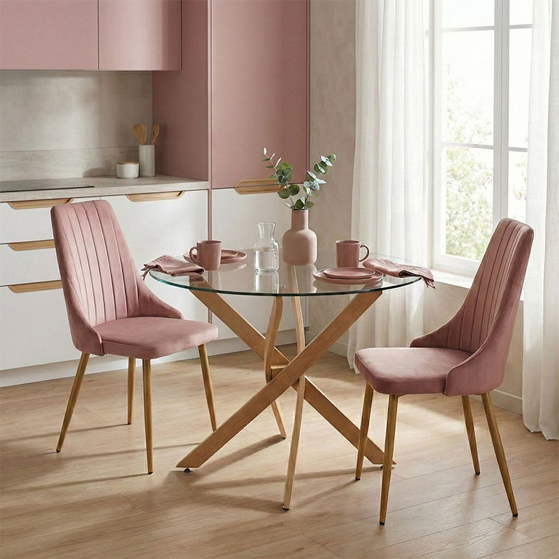 product_pako_200-001576 Τραπεζαρία με Καρέκλες Azori Σάπιο μήλο και Τραπέζι Antoro Γυαλί Φ80x75εκ Σετ 3τεμ - Image 1