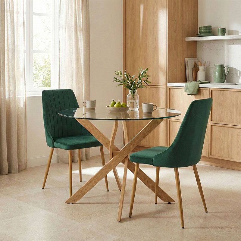 product_pako_200-001578 Τραπεζαρία με Καρέκλες Azori Κυπαρισσί και Τραπέζι Antoro Γυαλί Φ80x75εκ Σετ 3τεμ - Image 1