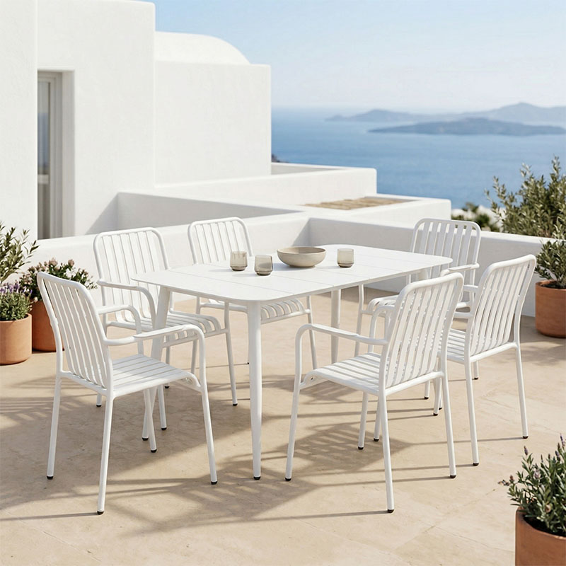 product_pako_200-001606 Τραπεζαρία Heven Vista σετ 7τεμ λευκό αλουμίνιο 120x70x72εκ - Image 1