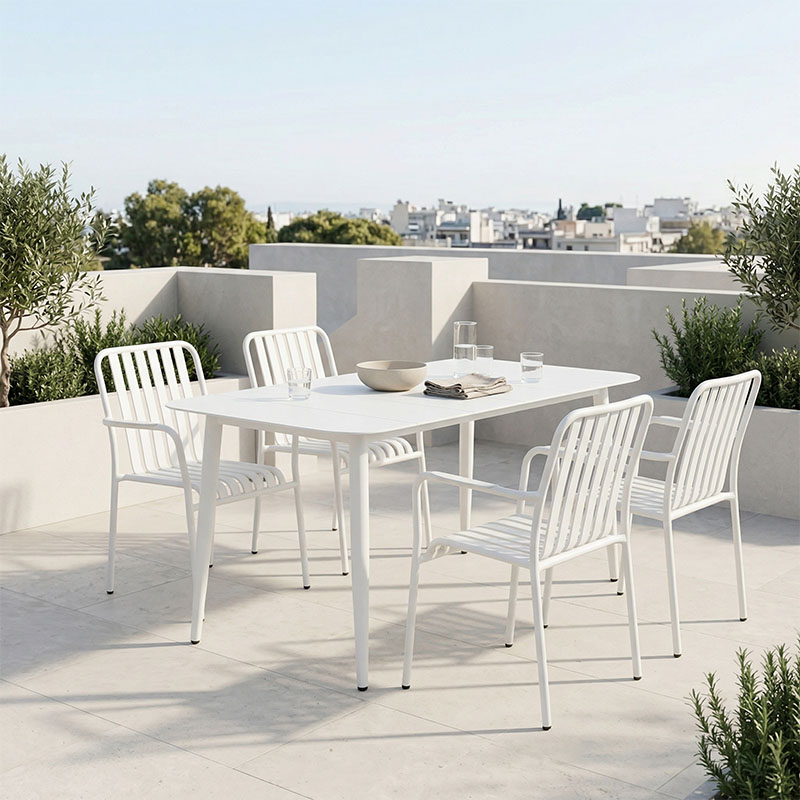 product_pako_200-001607 Τραπεζαρία Heven Vista σετ 5τεμ λευκό αλουμίνιο 150x80x72εκ - Image 1