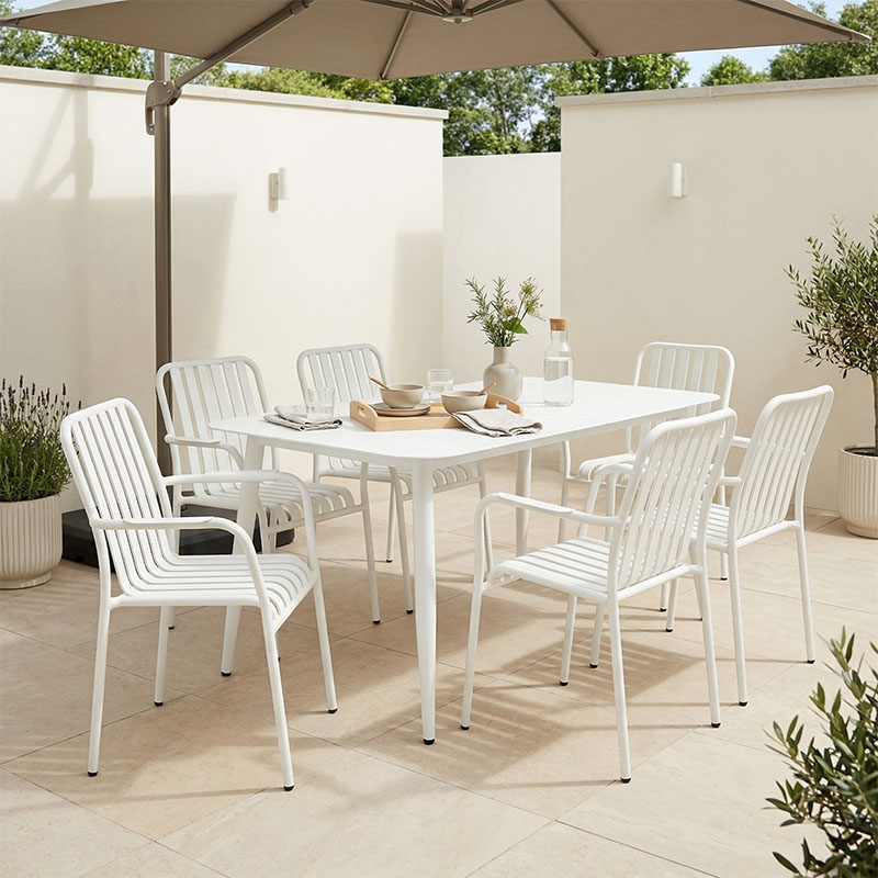 product_pako_200-001608 Τραπεζαρία Heven Vista σετ 7τεμ λευκό αλουμίνιο 150x80x72εκ - Image 1