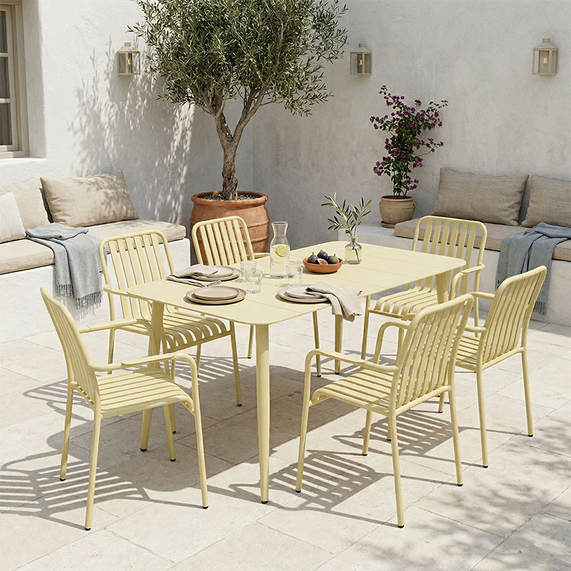 product_pako_200-001610 Τραπεζαρία Heven Vista σετ 7τεμ σαμπανί αλουμίνιο 120x70x72εκ - Image 1