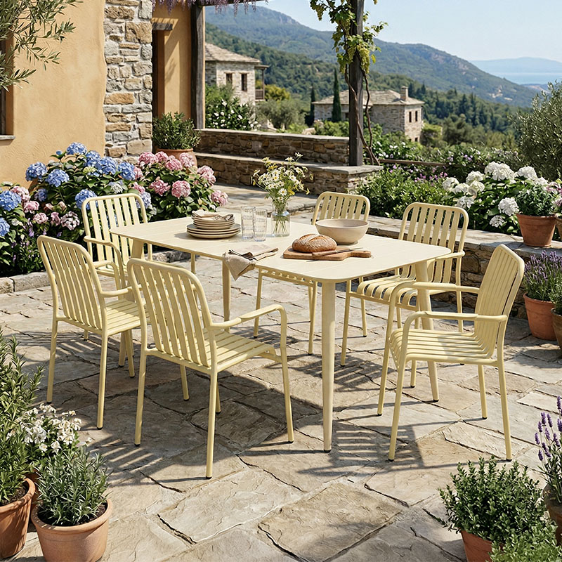 product_pako_200-001612 Τραπεζαρία Heven Vista σετ 7τεμ σαμπανί αλουμίνιο 150x80x72εκ - Image 1