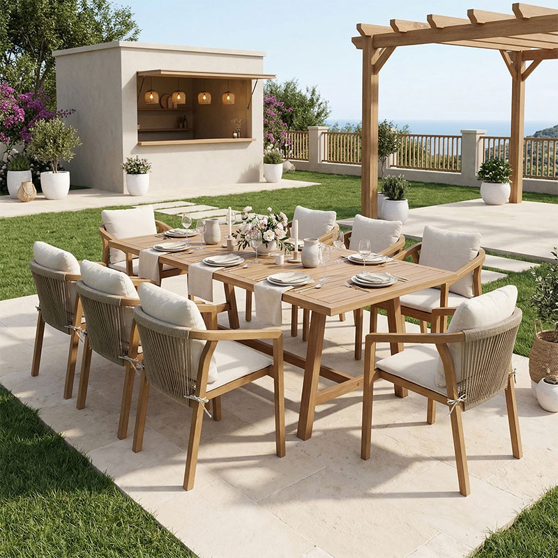 product_pako_200-001619 Τραπεζαρία Malibu Σετ 9τεμ μασίφ ξύλο ακακίας 180x90x75εκ - Image 1
