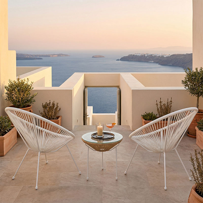 product_pako_200-001627 Σαλόνι Εξωτερικού Χώρου Acapulco Σετ 3τεμ λευκό μέταλλο με pe rattan σε φυσική απόχρωση Φ50x52εκ - Image 1