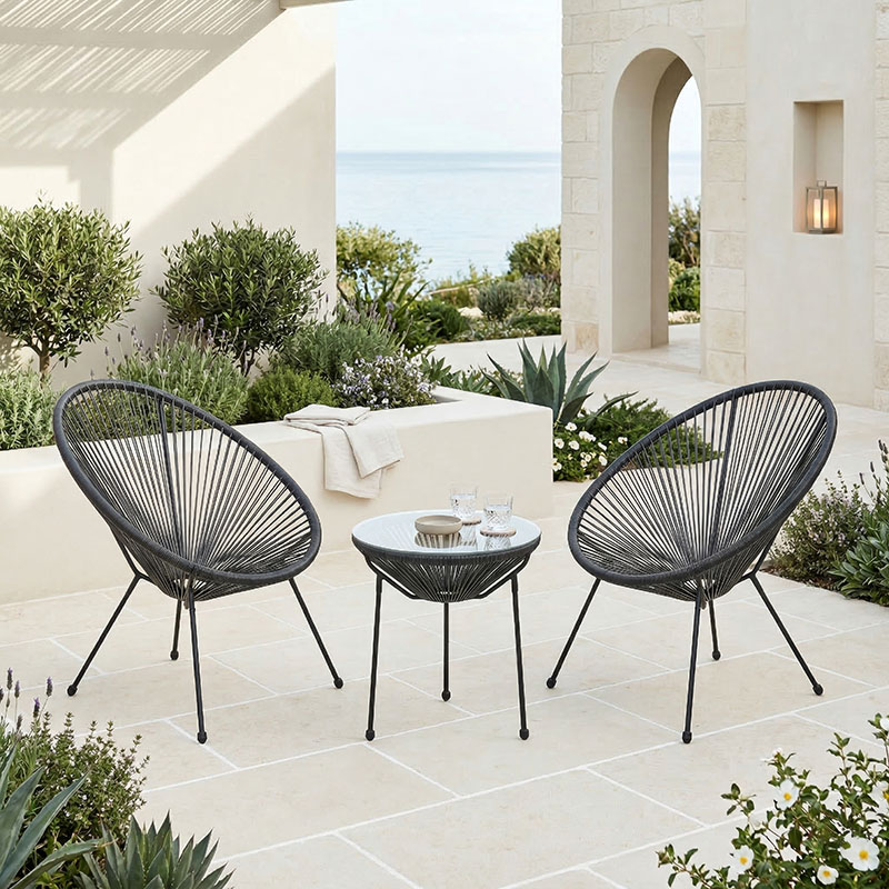 product_pako_200-001628 Σαλόνι Εξωτερικού Χώρου Acapulco Σετ 3τεμ μαύρο μέταλλο με pe rattan Φ50x52εκ - Image 1
