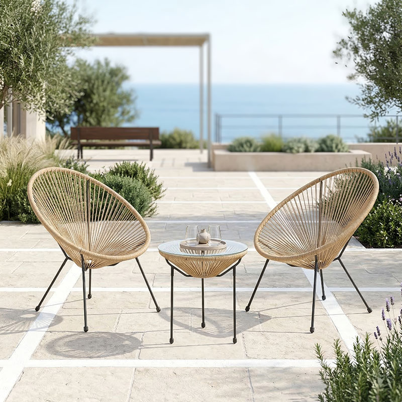 product_pako_200-001630 Σαλόνι Εξωτερικού Χώρου Acapulco Σετ 3τεμ μέταλλο μαύρο με pe rattan σε φυσική απόχρωση Φ50x52εκ - Image 1