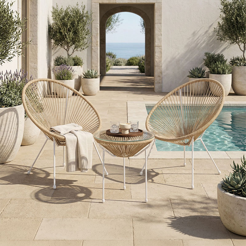 product_pako_200-001632 Σαλόνι Εξωτερικού Χώρου Acapulco Σετ 3τεμ μέταλλο λευκό με pe rattan σε φυσική απόχρωση Φ50x52εκ - Image 1
