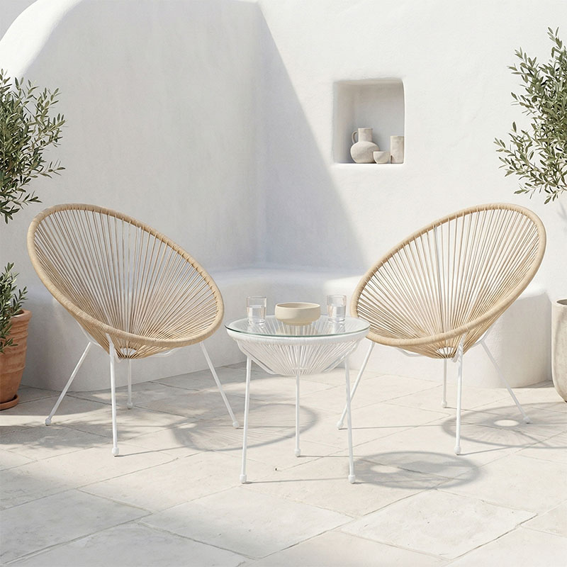 product_pako_200-001633 Σαλόνι Εξωτερικού Χώρου Acapulco Σετ 3τεμ pe rattan σε φυσική απόχρωση με λευκό μέταλλο Φ50x52εκ - Image 1