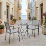 Τραπεζαρία Bistro Confidence σετ 3τεμ ανθρακί μέταλλο με γκρι textilene Φ60x71εκ