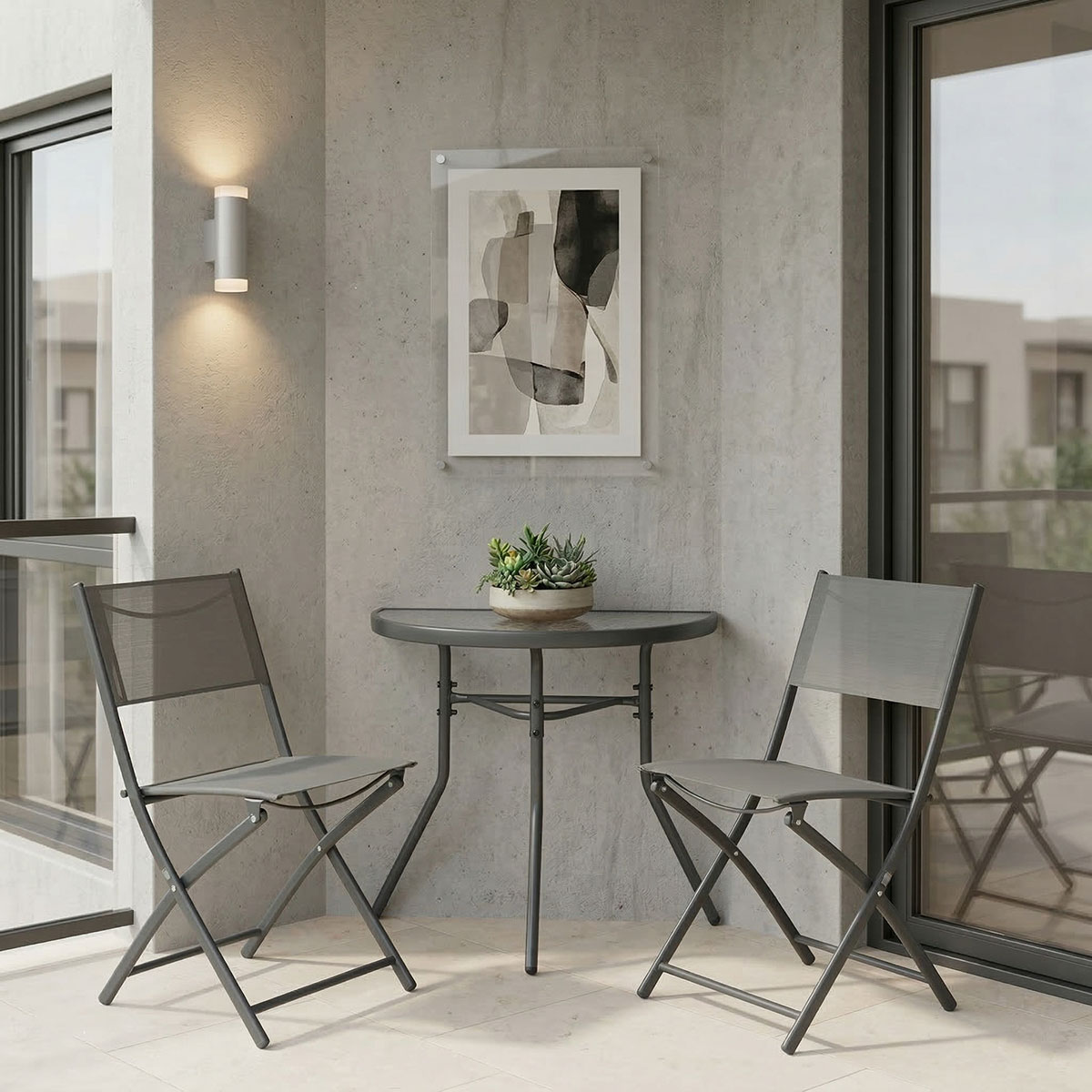 product_pako_200-001676 Τραπεζαρία Bion Jeve σετ 3τεμ ανθρακί μέταλλο με σαμπανιζέ textilene 70x40x65εκ - Image 1