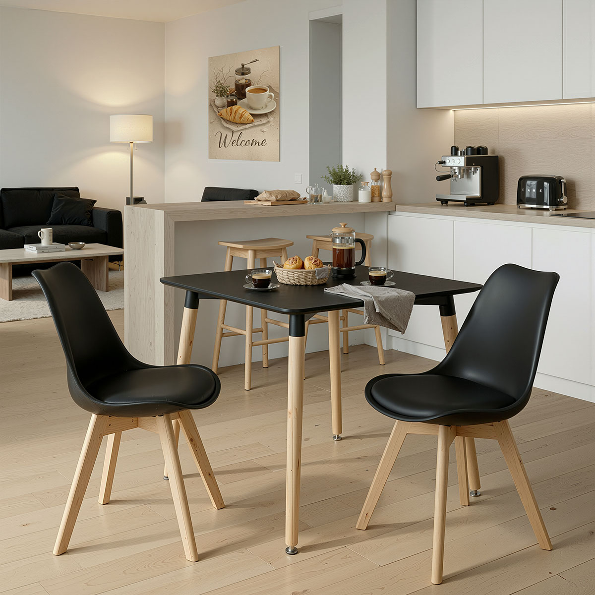 product_pako_200-001677 Τραπεζαρία με Καρέκλες Gaston και Τραπέζι Natali μαύρο 80x80x76εκ Σετ 3τεμ - Image 1