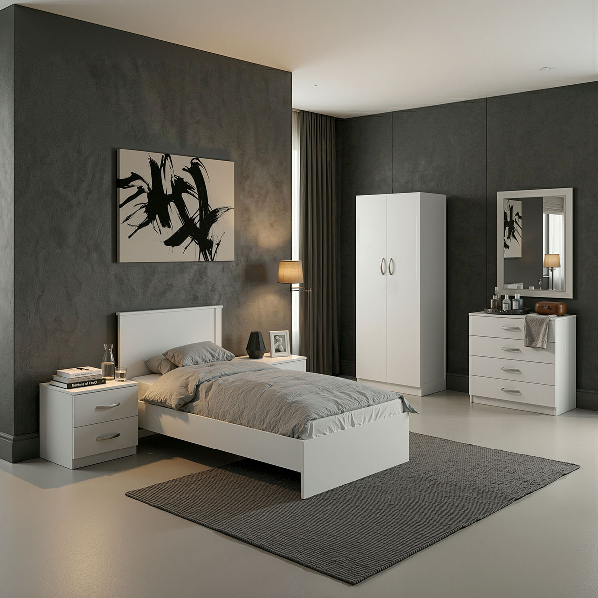 product_pako_200-001678 Σετ Κρεβατοκάμαρας Athos λευκό με Κρεβάτι 90x190εκ Σετ 5τεμ - Image 1
